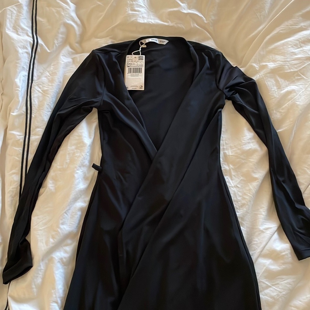 MANGO - Black Wrap Dress - Size XXS NWT